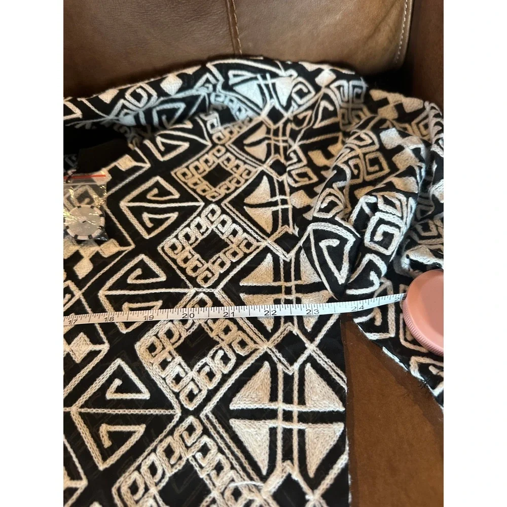 Geometric Fringe‎ Cardigan Duster Button Down Cover Up Black White